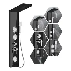 GENERICO - Columna De Ducha 5 Funciones 105x22cm 3 Jets Negro Brillante