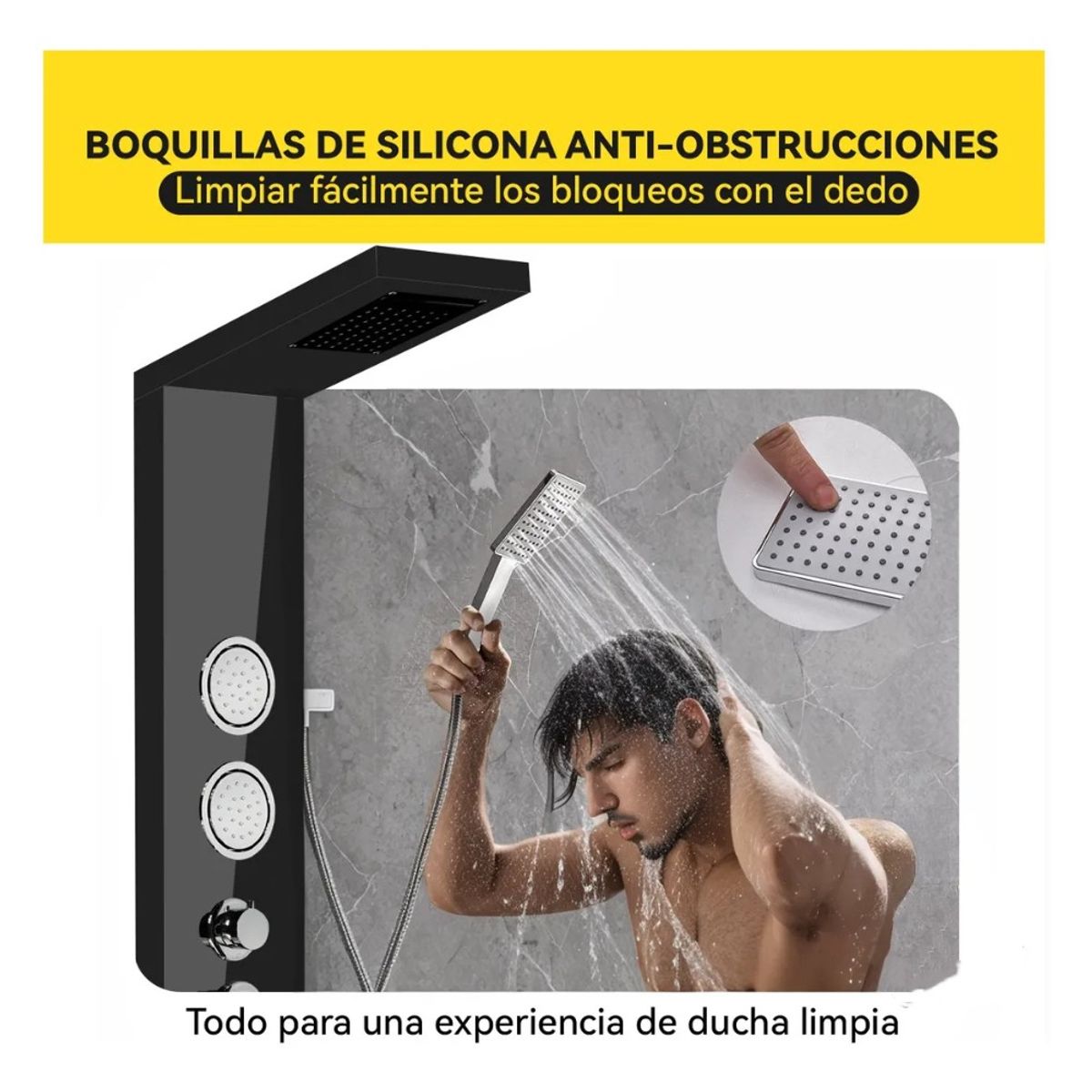 GENERICO - Columna De Ducha 5 Funciones 105x22cm 3 Jets Negro Brillante