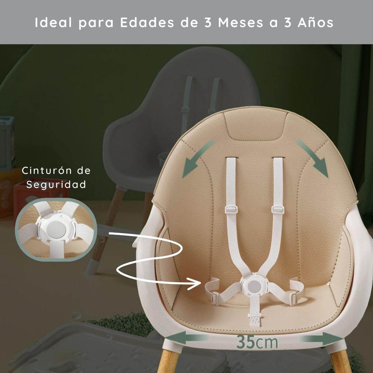 EVERSO - Silla De Comer Para Bebé 3 En 1 Con Cinturón Doble Bandeja