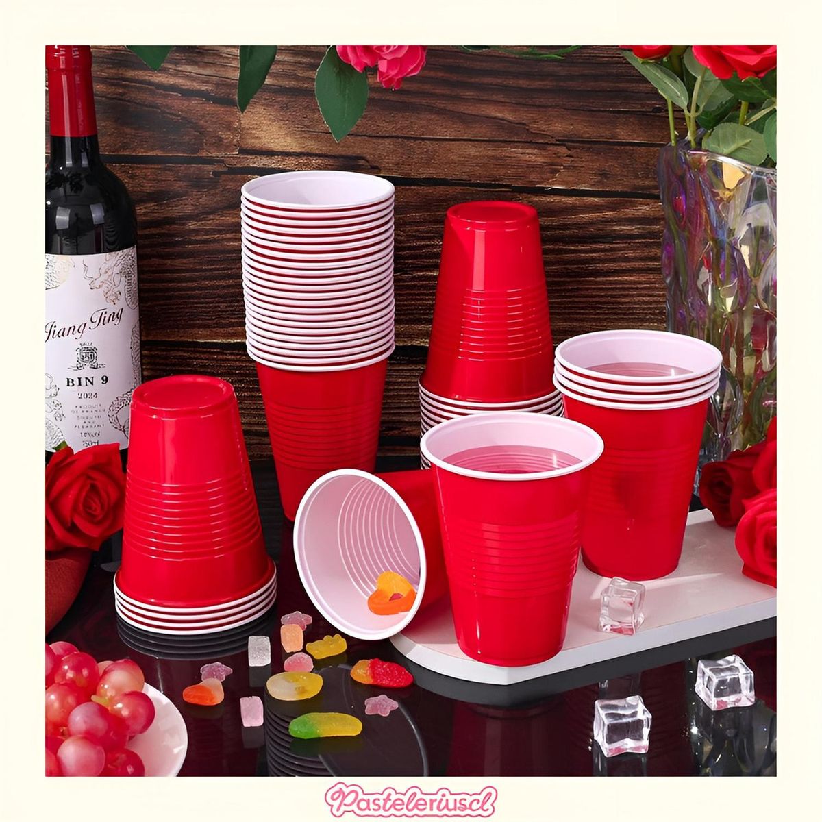 PASTELERIUSCL - 50 Vasos Plasticos Vaso Desechable Grande Bicolor 16oz 473ml Rojo 473 Ml