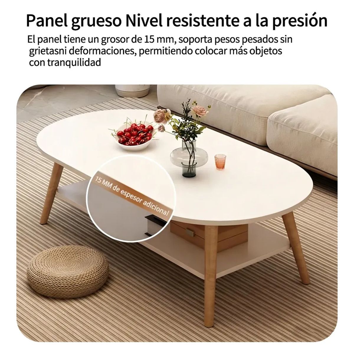 EVERSO - Mesa Auxiliar De Centro Redonda Madera 2 Niveles 20x60x42cm