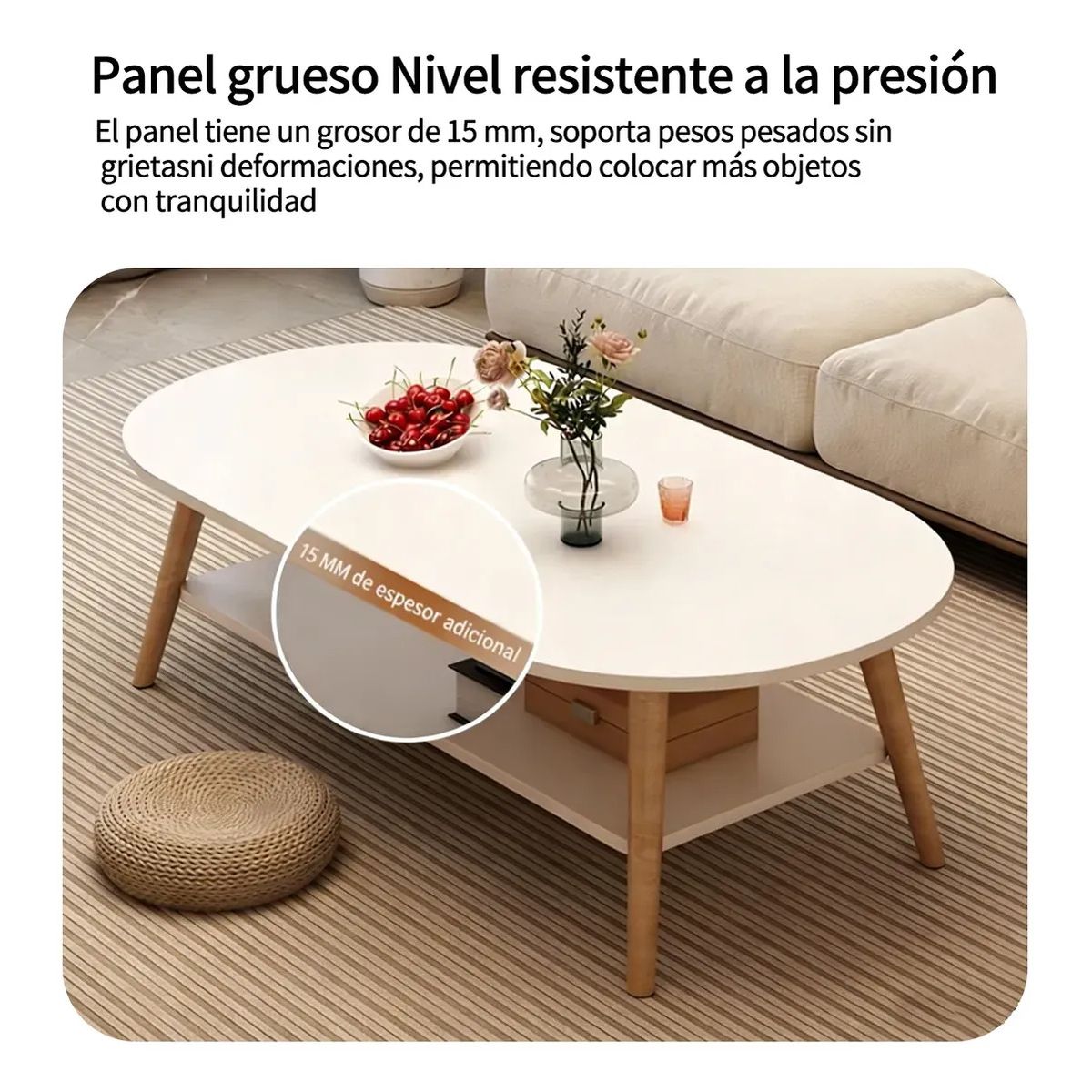 EVERSO - Mesa Auxiliar De Centro Redonda Madera 2 Niveles 20x60x42cm