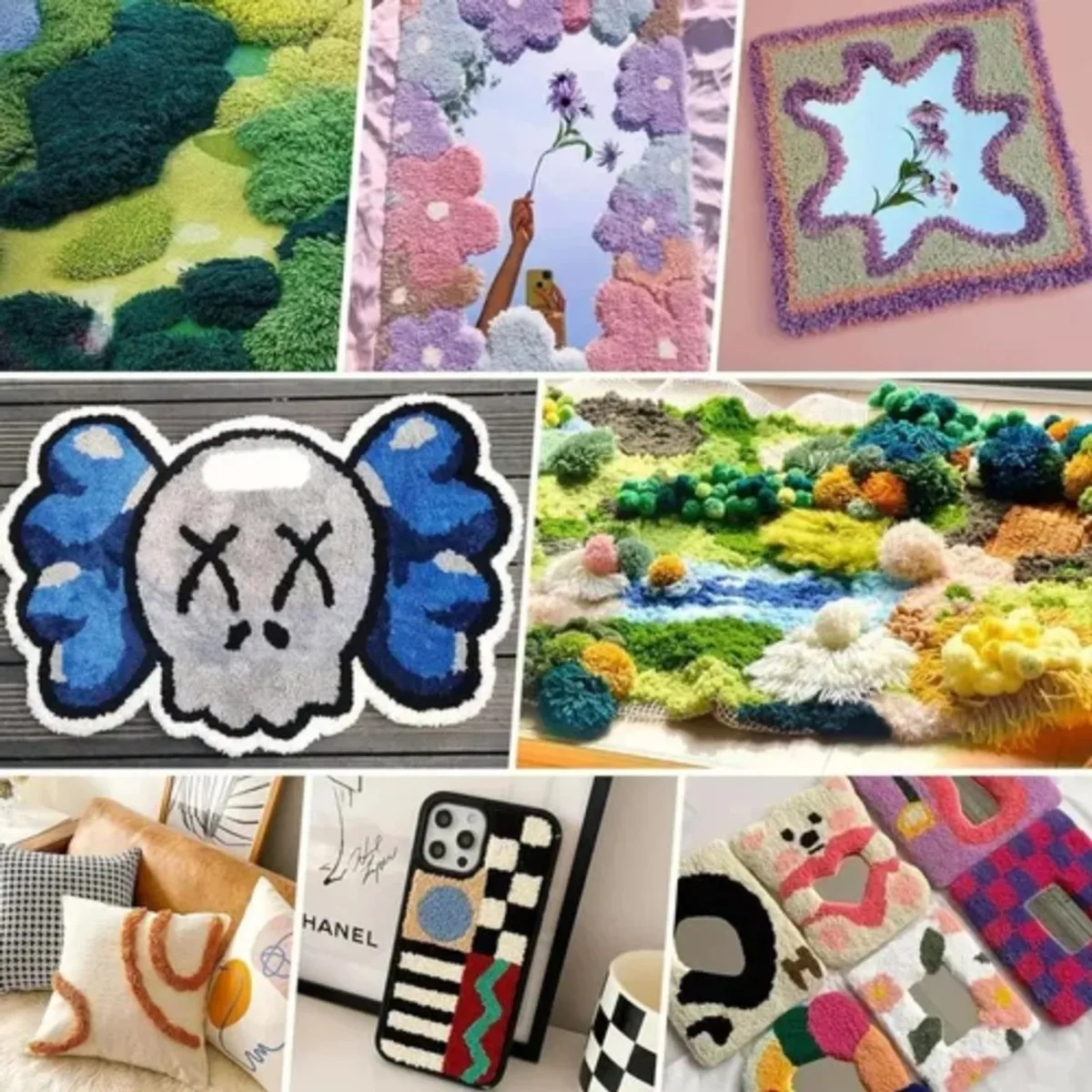 GENERICO - Kit Maquina Tufting + Esquiladora + Tela Base + Lanas 12pcs