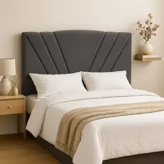 GENERICO - Respaldo Diseño en V Super King Lino gris oscuro