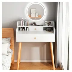 GENERICO - Tocador de Madera con Espejo y Luz Led - Moderna Peinadora Color Blanco