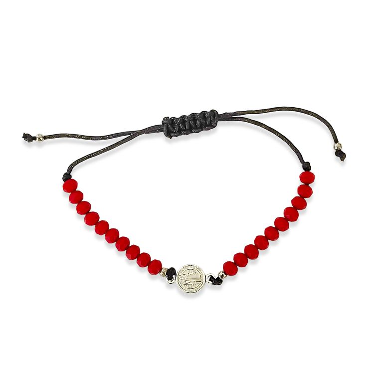 Pulsera Medalla San Benito Plata Fina 925 Cristal Cordon Negro Negro TALLA UNICA