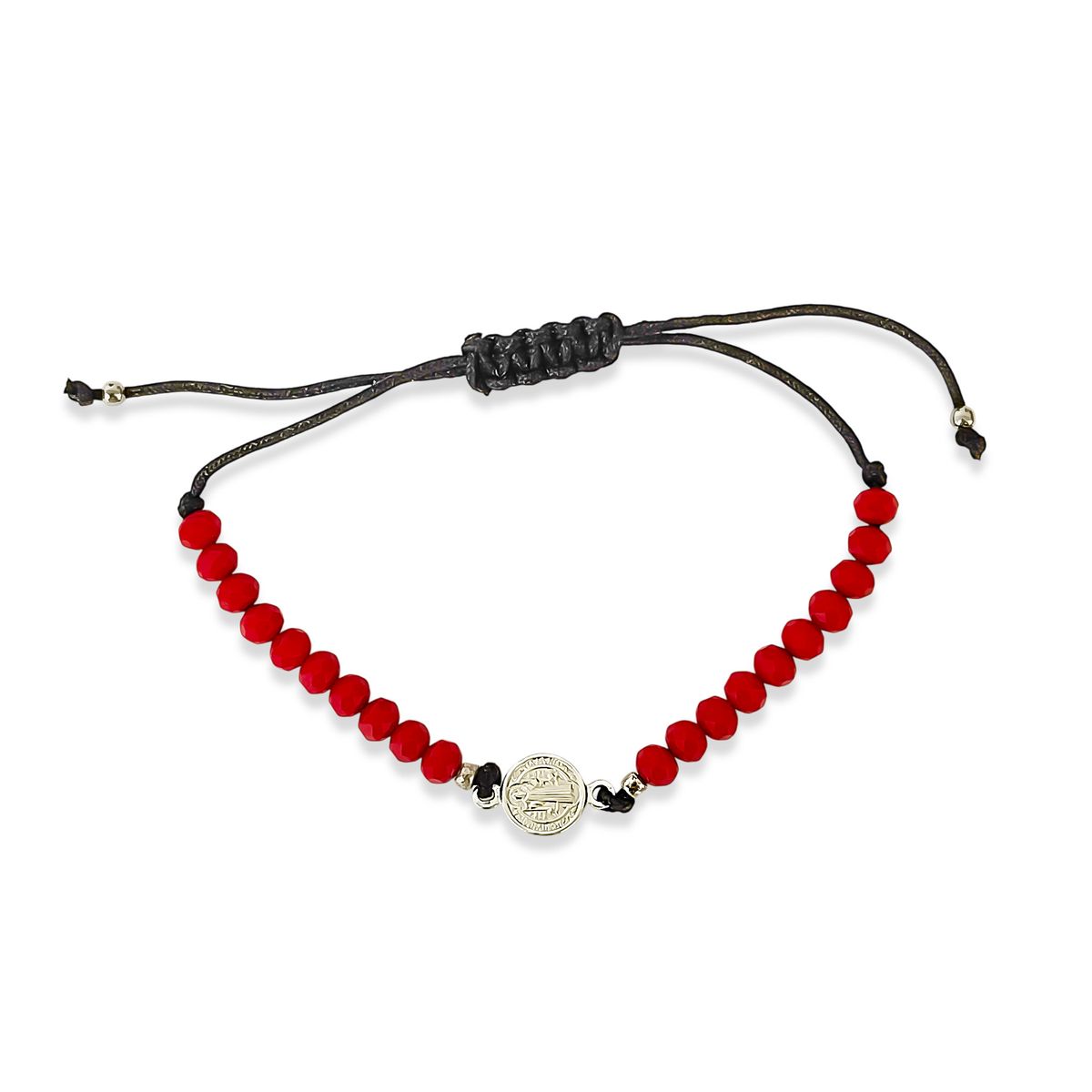 COGGIOLA - Pulsera Medalla San Benito Plata Fina 925 Cristal Cordón Negro