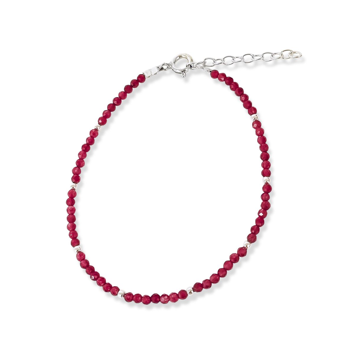 COGGIOLA - Pulsera Rubí Facetada 2mm Bolitas Plata Fina 925