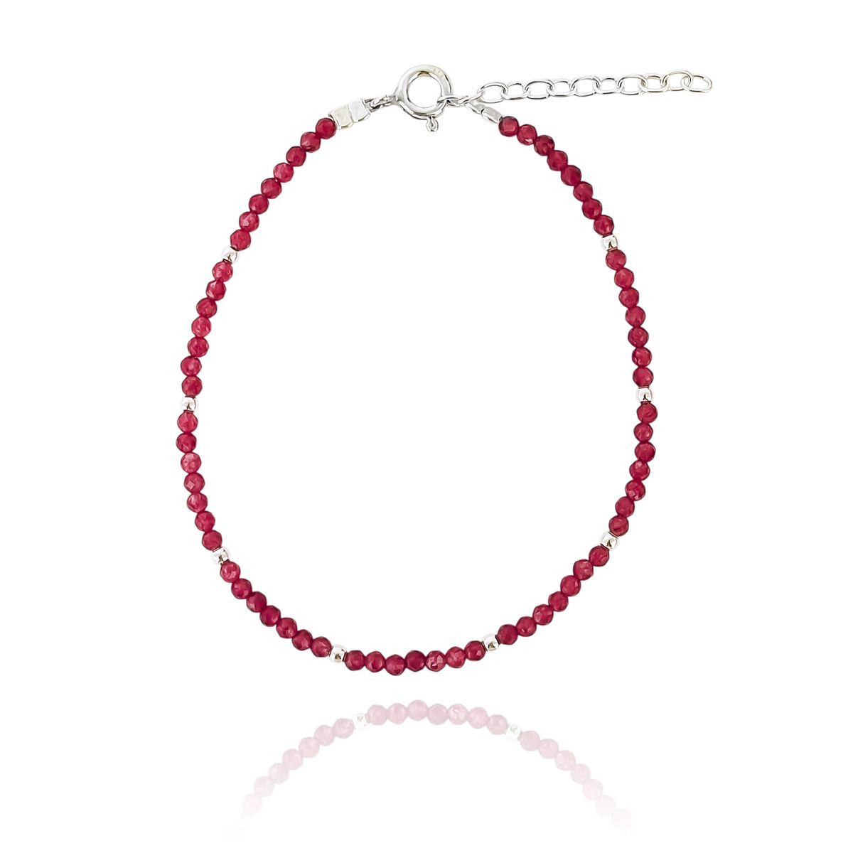 COGGIOLA - Pulsera Rubí Facetada 2mm Bolitas Plata Fina 925