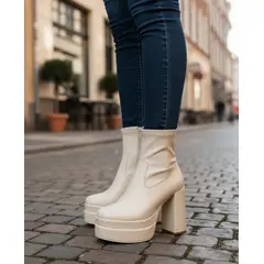 SNOOPY - Botines Mujer color Beige Taco Alto con Plataforma M443