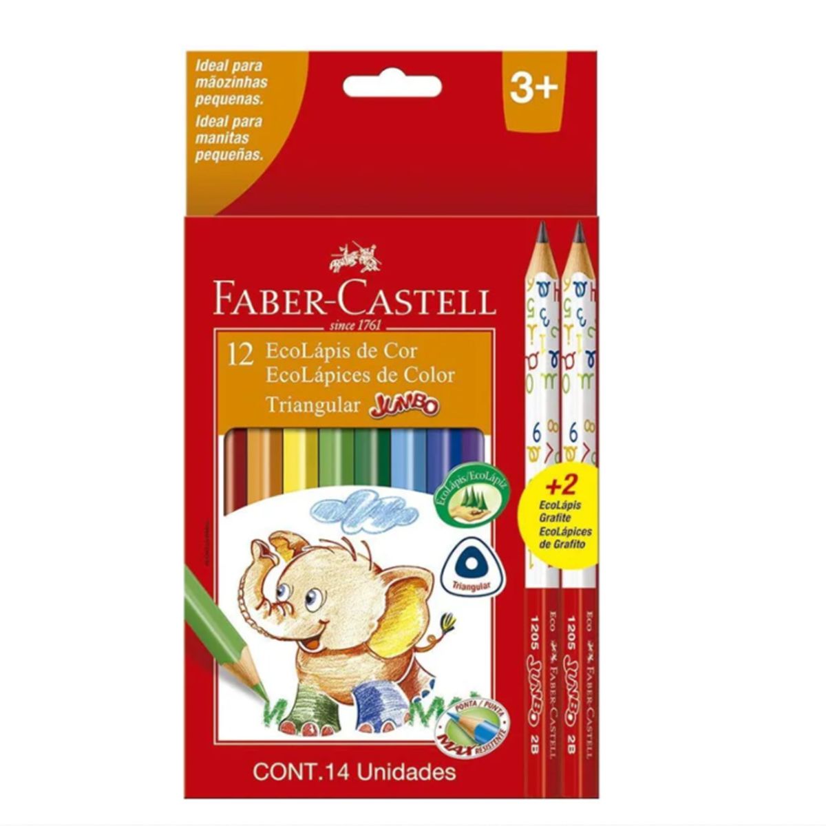 FABER-CASTELL - Lapices de colores Jumbo12 und + 2 grafito FABER CASTELL