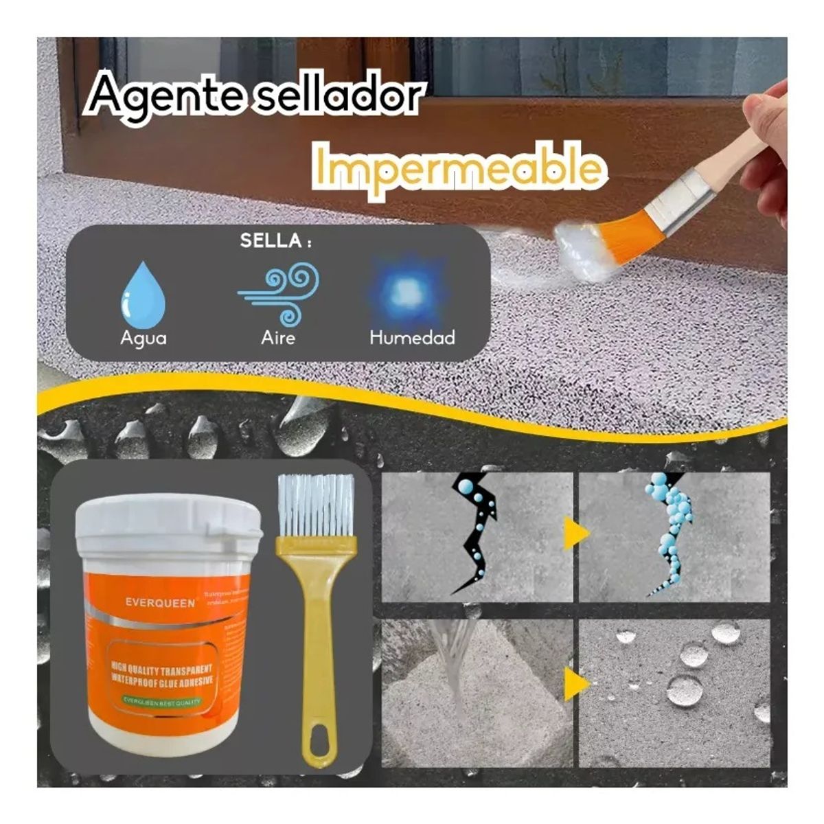 GENERICO - Sellador Adhesivo Impermeable Transparente Tapa Gotera 300G 3UND 900G