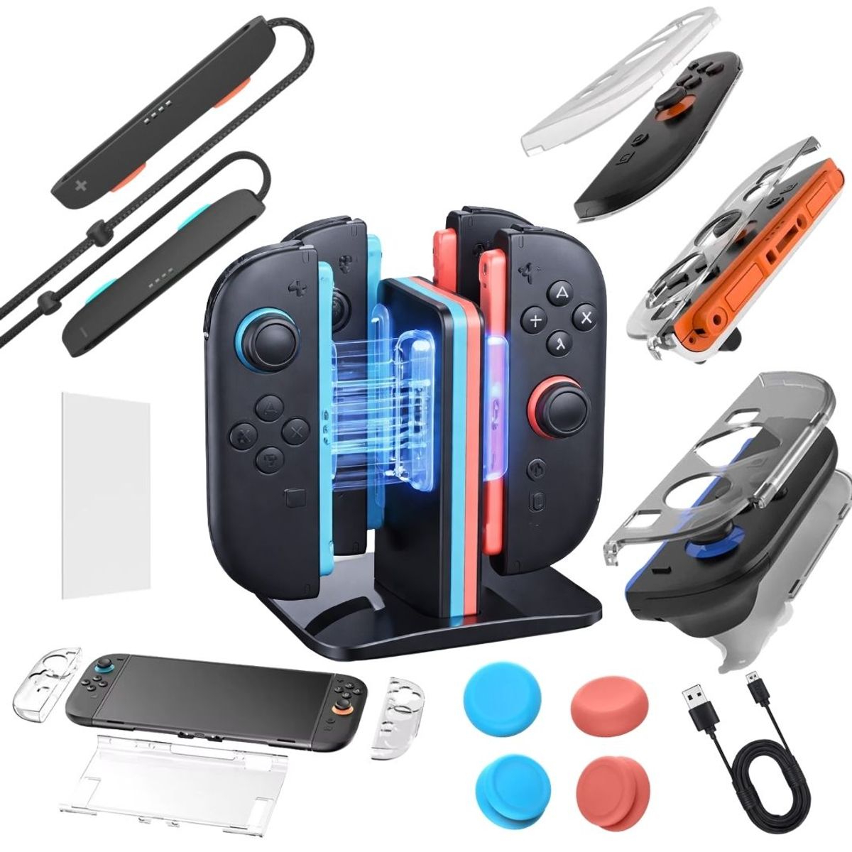 IPLAY - Kit Estacion de Carga Joycon Correa Accesorios Nintendo Switch 2 iPlay
