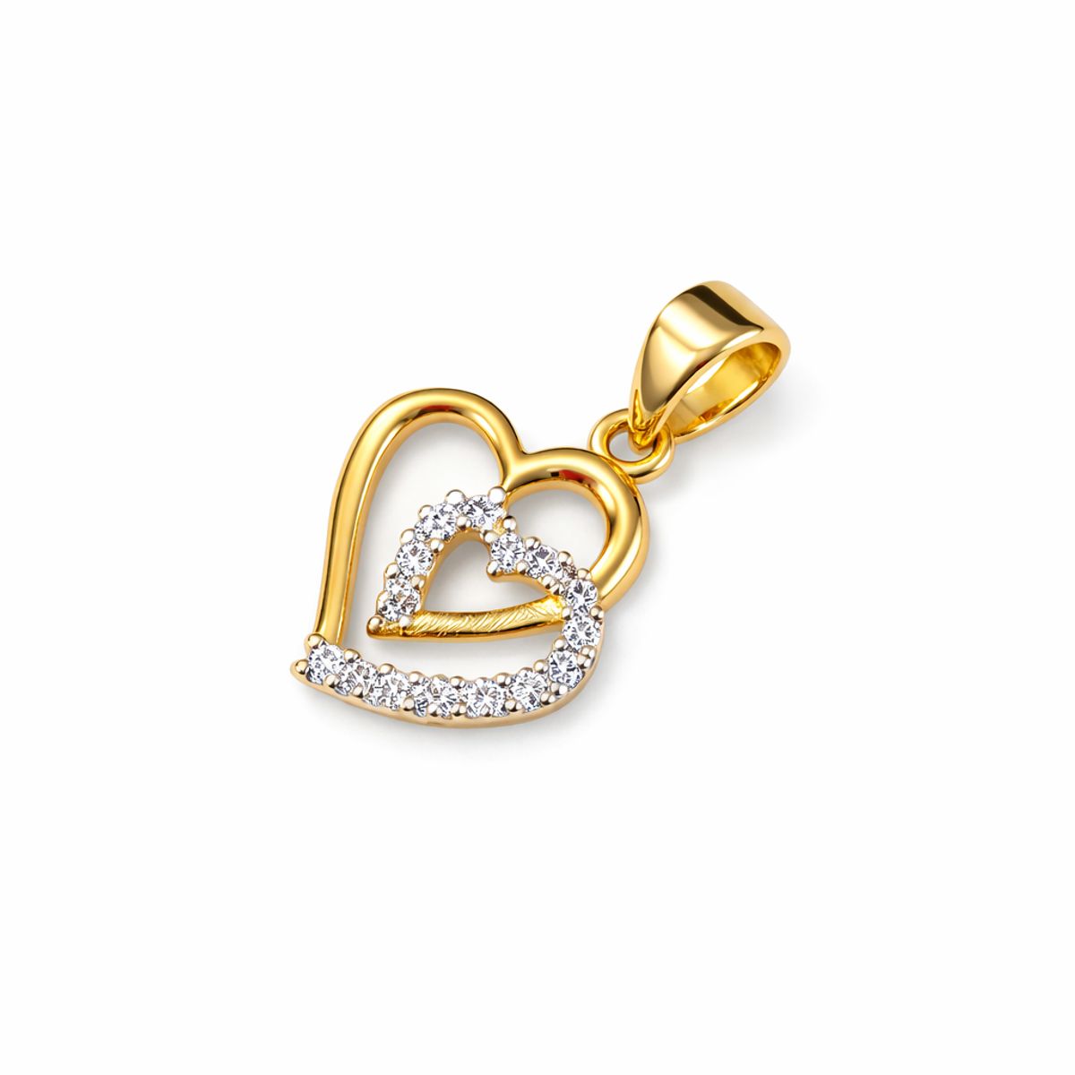 JB JOYAS BARON - Colgante Oro Amarillo 18kt Doble Corazón Circonita