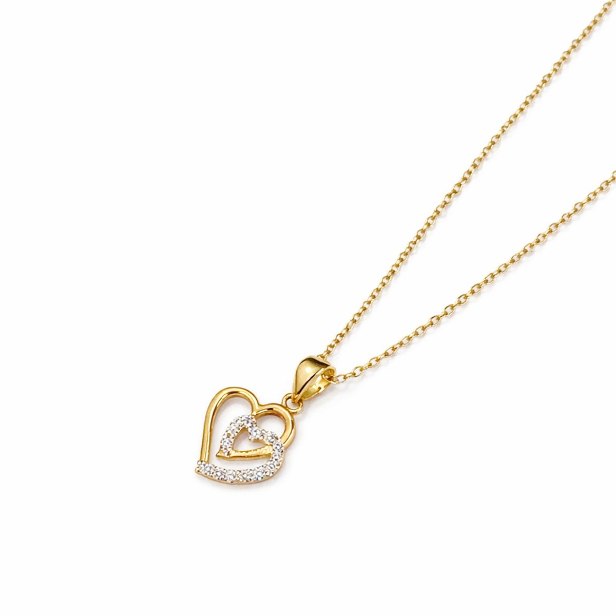 JB JOYAS BARON - Colgante Oro Amarillo 18kt Doble Corazón Circonita