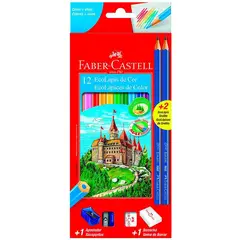 FABER-CASTELL - Lapices de colores largos + goma + sacapunta y dos grafitos FABER CASTELL