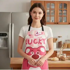 GENERICO - Delantal De Cocina Diseño Oso Rosa Lucky Kawaii Impermeable