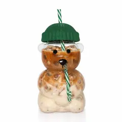 GENERICO - Vaso Oso Vidrio 500 ml con Tapa y Bombilla