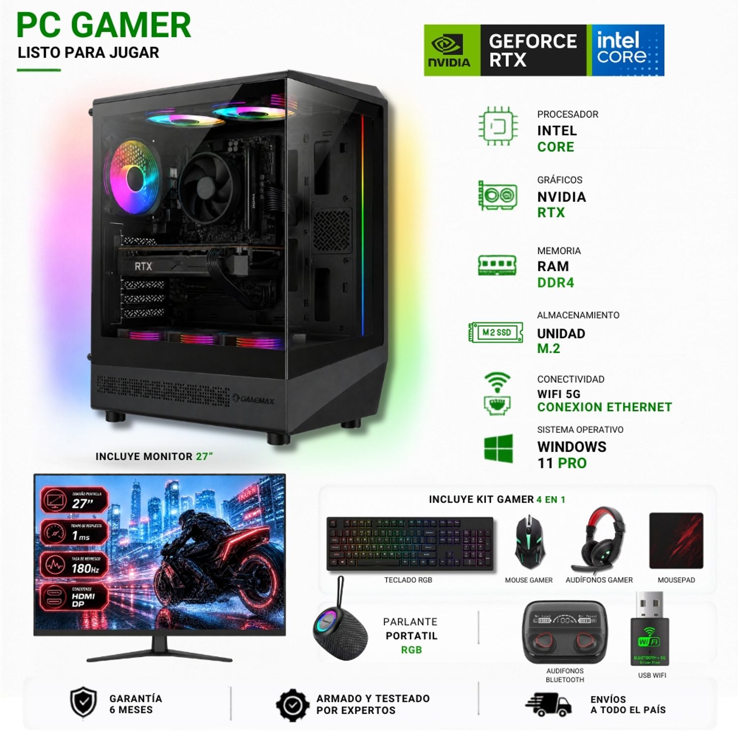 INTEL Pc Gamer i5-12400F - 32GB - RTX 5060TI - 2TB Parlante +