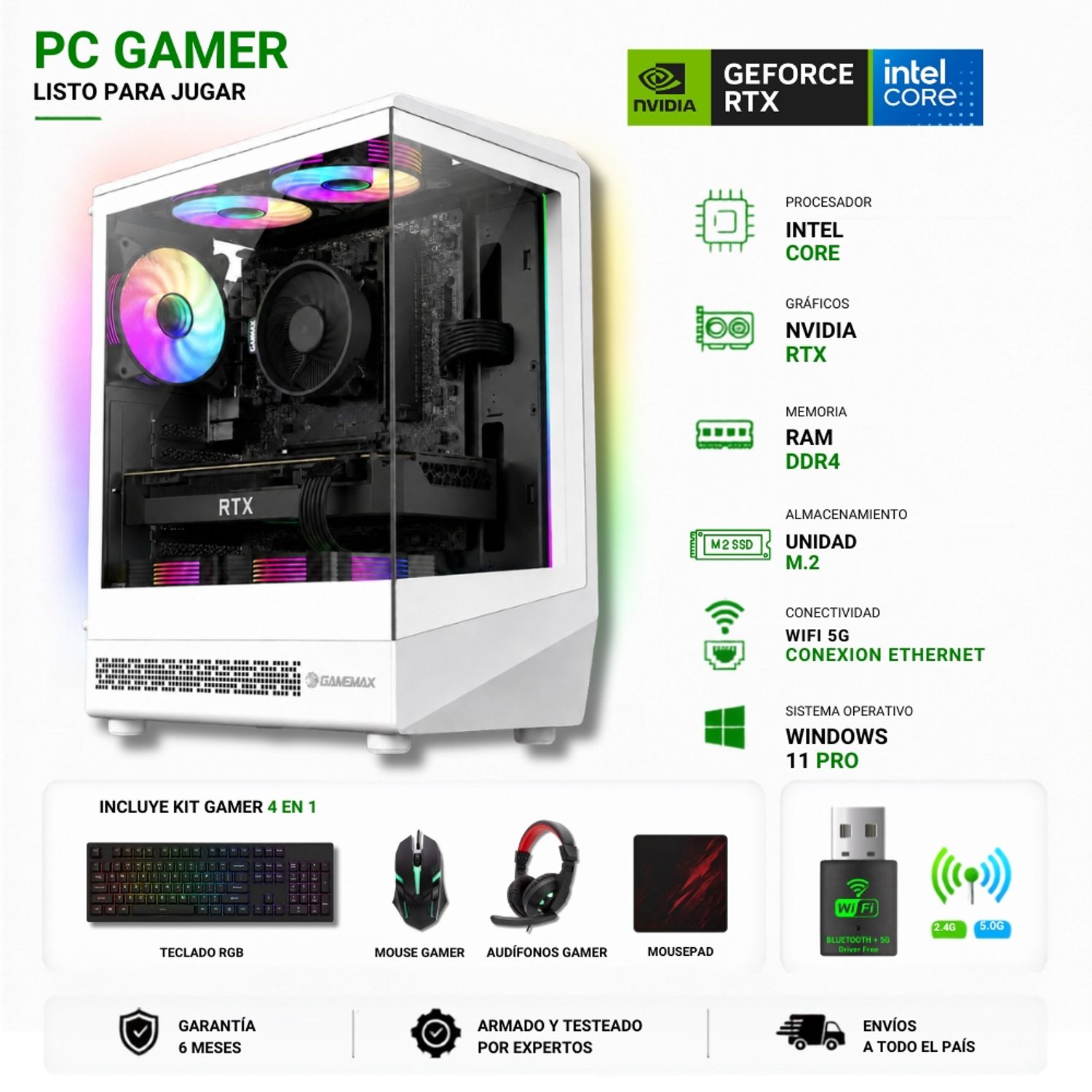 INTEL Pc Gamer Intel Core i5-12400F - 16GB RAM - RTX 5060TI - 1TB