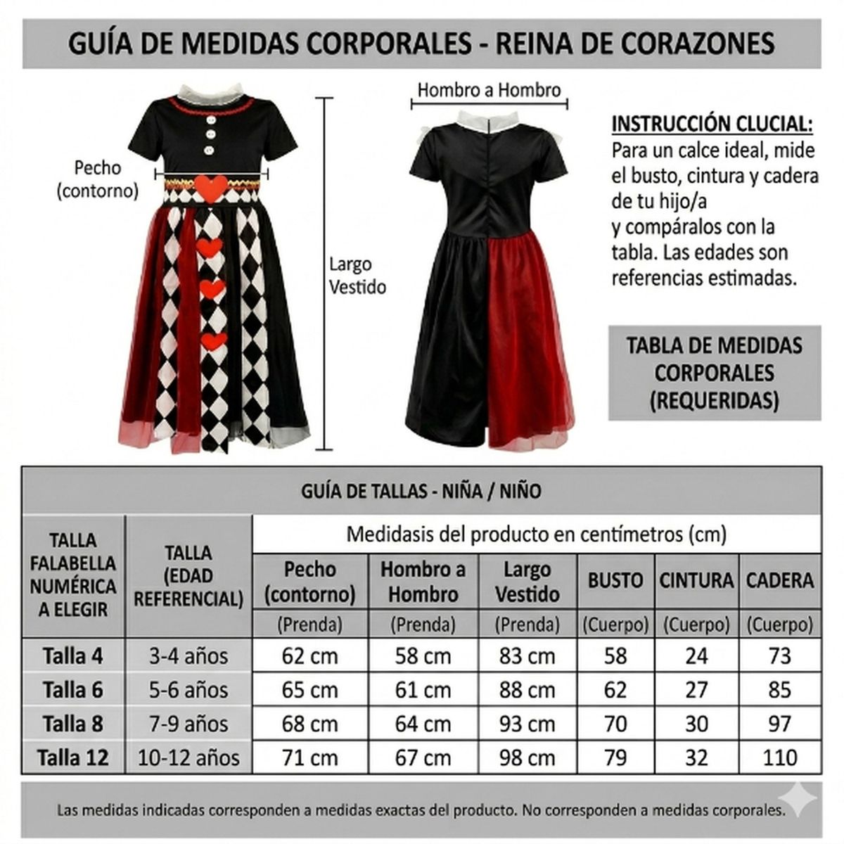 GENERICO - Disfraz Traje Vestido Reina De Corazones Cuentos Infantiles Celebracion Dia Del Libro Halloween