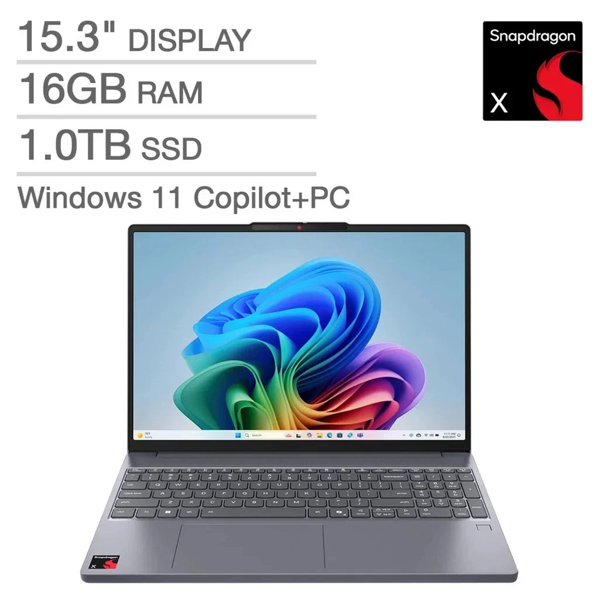 LENOVO - Notebook Lenovo,Snapdragon® X IdeaPad, 8C, 16GB RAM , 1 TB SSD, 15.3"  Touch Screen, Win 11
