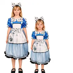 GENERICO - Disfraz Traje Vestido Alicia Cuentos Infantiles Celebracion Dia Del Libro Niñas
