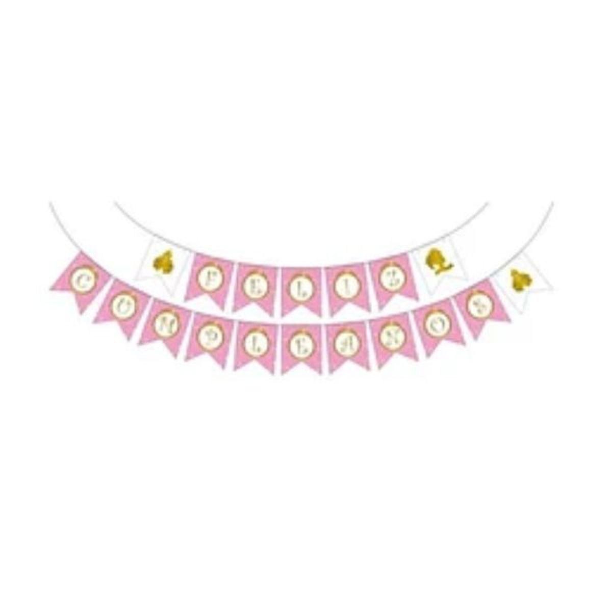 GENERICO - Guirnalda de banderines feliz cumpleaños rosa 5m