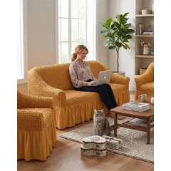 GENERICO - Juego de Fundas Cubre Sillon Turco 3+1+1 con Textura de Burbuja