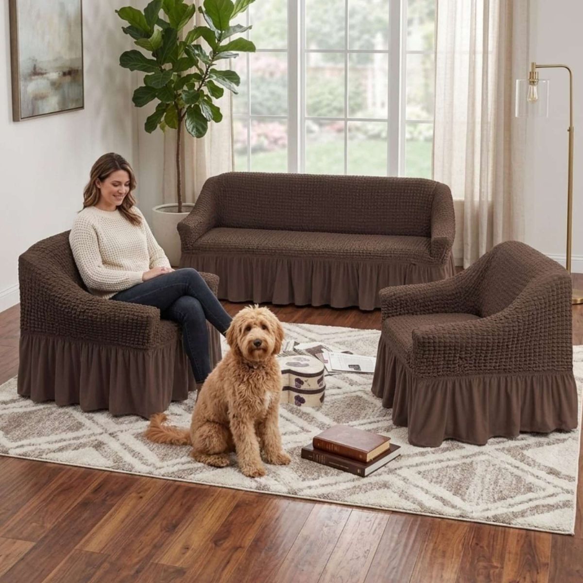 GENERICO - Juego de Fundas Cubre Sillon Turco 3+1+1 con Textura de Burbuja