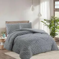 GENERICO - Plumón Con Chiporro Sherpa Gris Diseño Texturizado 2 Plazas