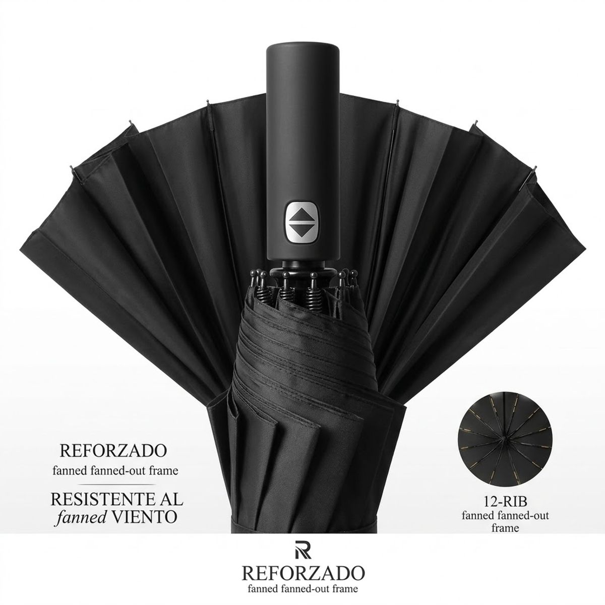 GENERICO - Paraguas Pliegue Automatico 12 Marco Soporte Color Negro Diseño de la tela Liso