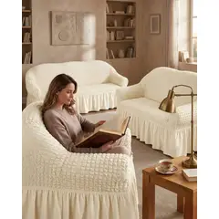 GENERICO - Juego de Fundas Cubre Sillon Turco 3+1+1 con Textura de Burbuja