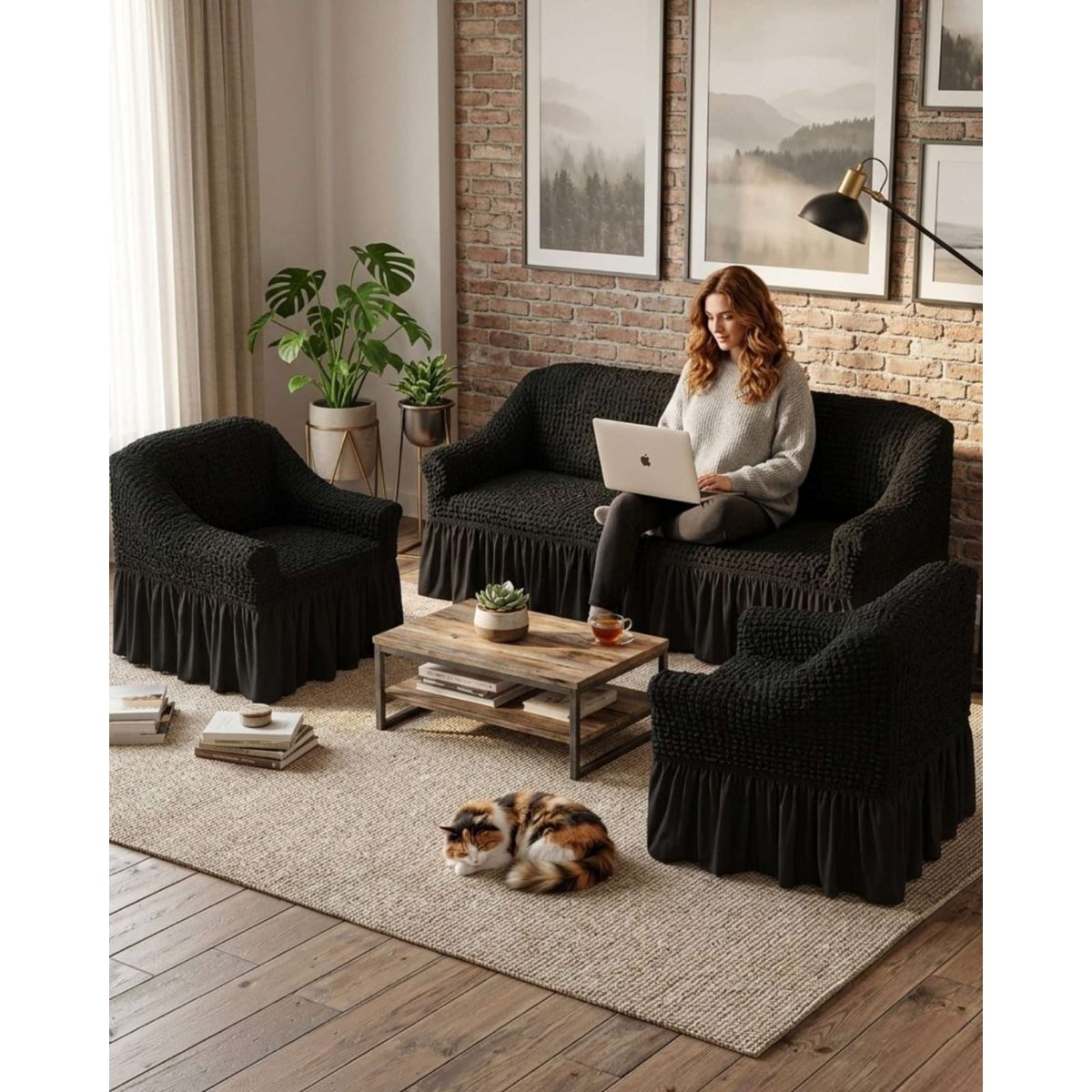 GENERICO - Juego de Fundas Cubre Sillon Turco 3+1+1 con Textura de Burbuja