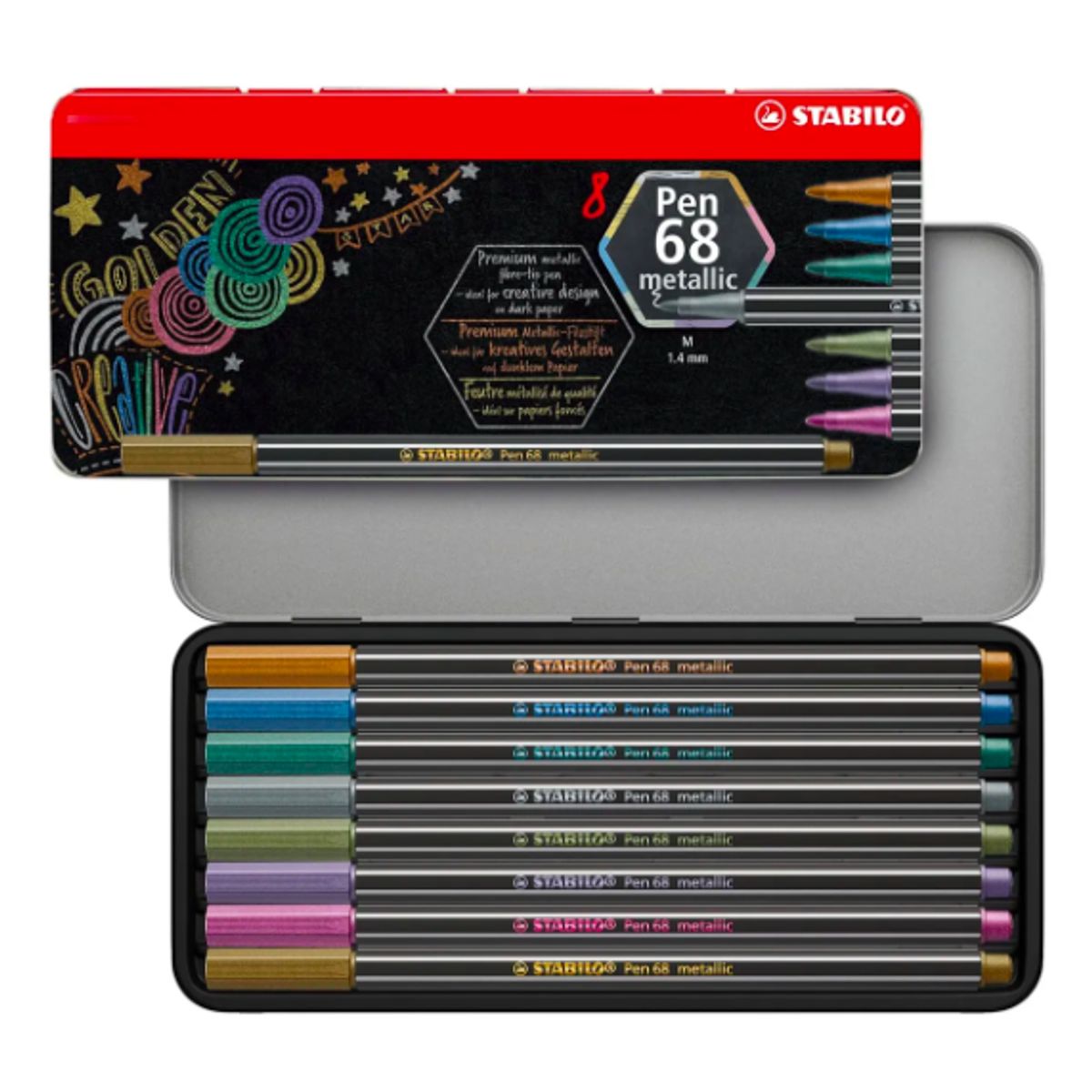 STABILO - Stabilo Tiralineas Pen 68 Metallic Estuche Metal 8 Unidades