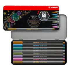 STABILO - Tiralineas Pen 68 Metallic Estuche Metal 8 Unidades
