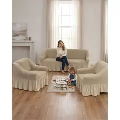 GENERICO - Cubre sillon 3+1+1 Diseño Sofisticado Turco con Vuelo Inferior