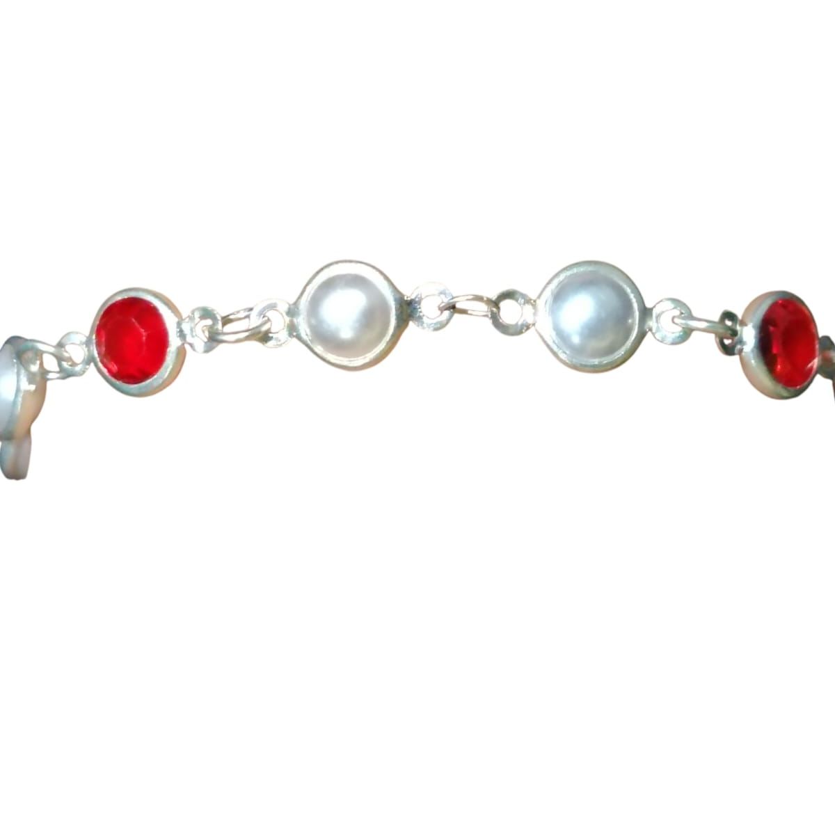 GENERICO - Pulsera Plata 925 Mujer con Perlas y Cristales Rojos Ajustable – Cafuné Studio