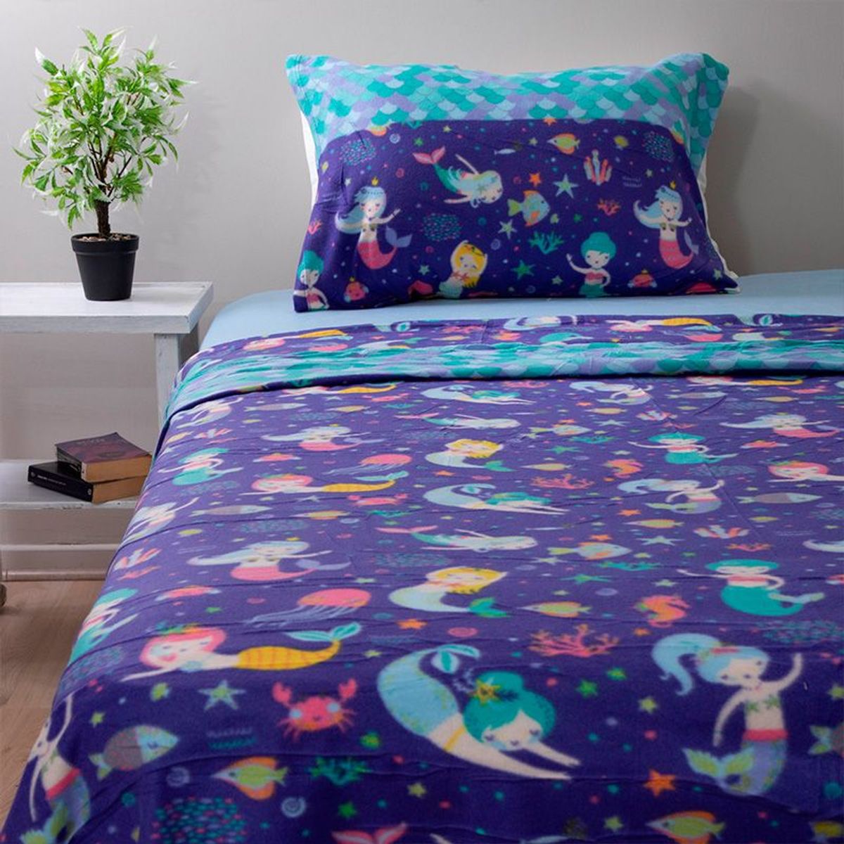 DORAL - SABANAS DE POLAR INFANTIL 1.5 PLAZA ESTAMPADA KIDS SIRENA