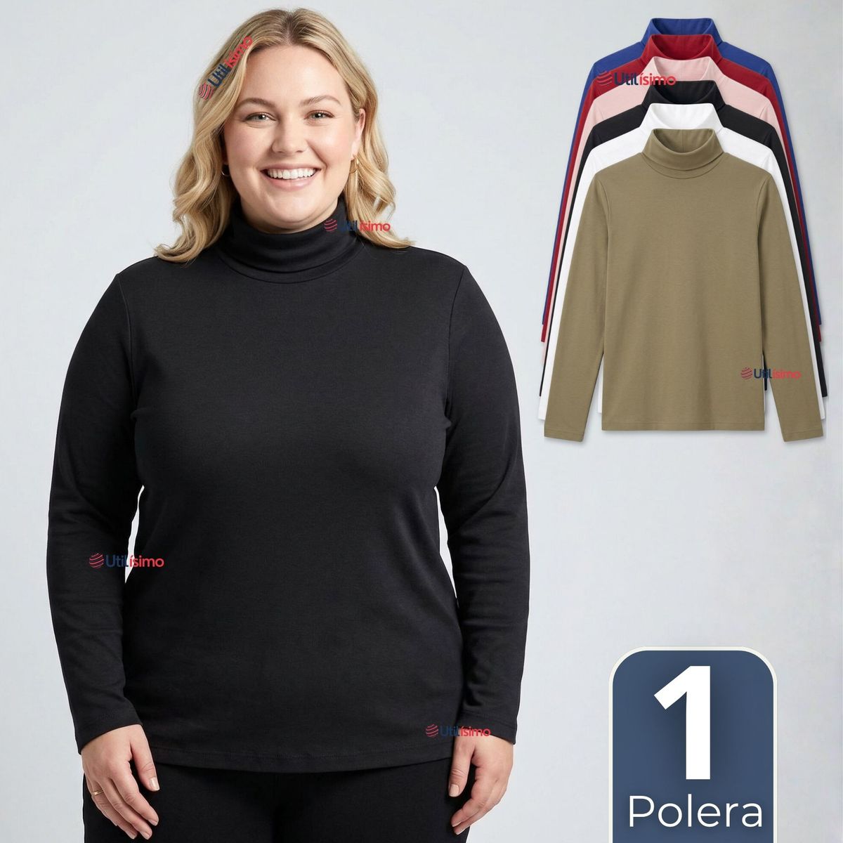 UTILISIMO - Camiseta Polera Bambú Primera Capa Cuello Beatle Manga Larga Colores Surtidos Mujer