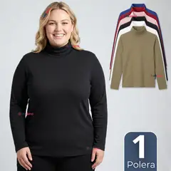 UTILISIMO - Camiseta Polera Bambú Primera Capa Cuello Beatle Manga Larga Colores Surtidos Mujer