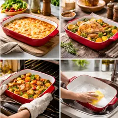 GENERICO - Bandeja Ceramica Horno Rectangular Con Asas Rojo Hogar
