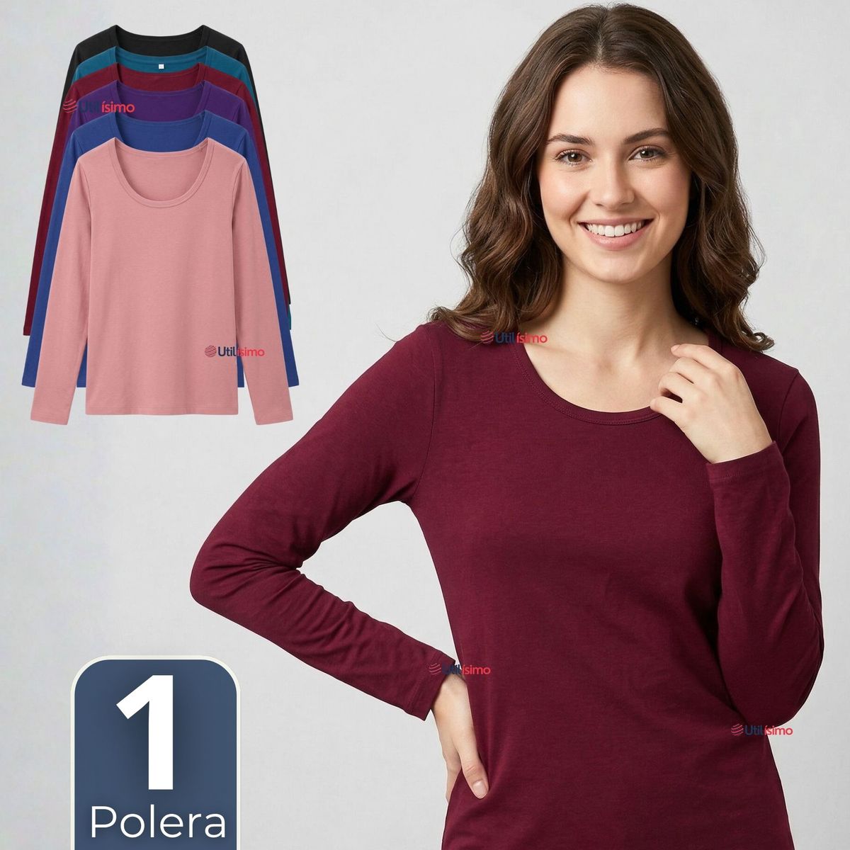 UTILISIMO - Camiseta Polera Bambú Primera Capa Manga Larga Colores Surtidos Mujer