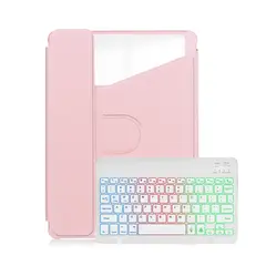 PUREPOWER - Funda giratoria con Teclado retroiluminado para iPad Mini 7 A17 Pro - rosa