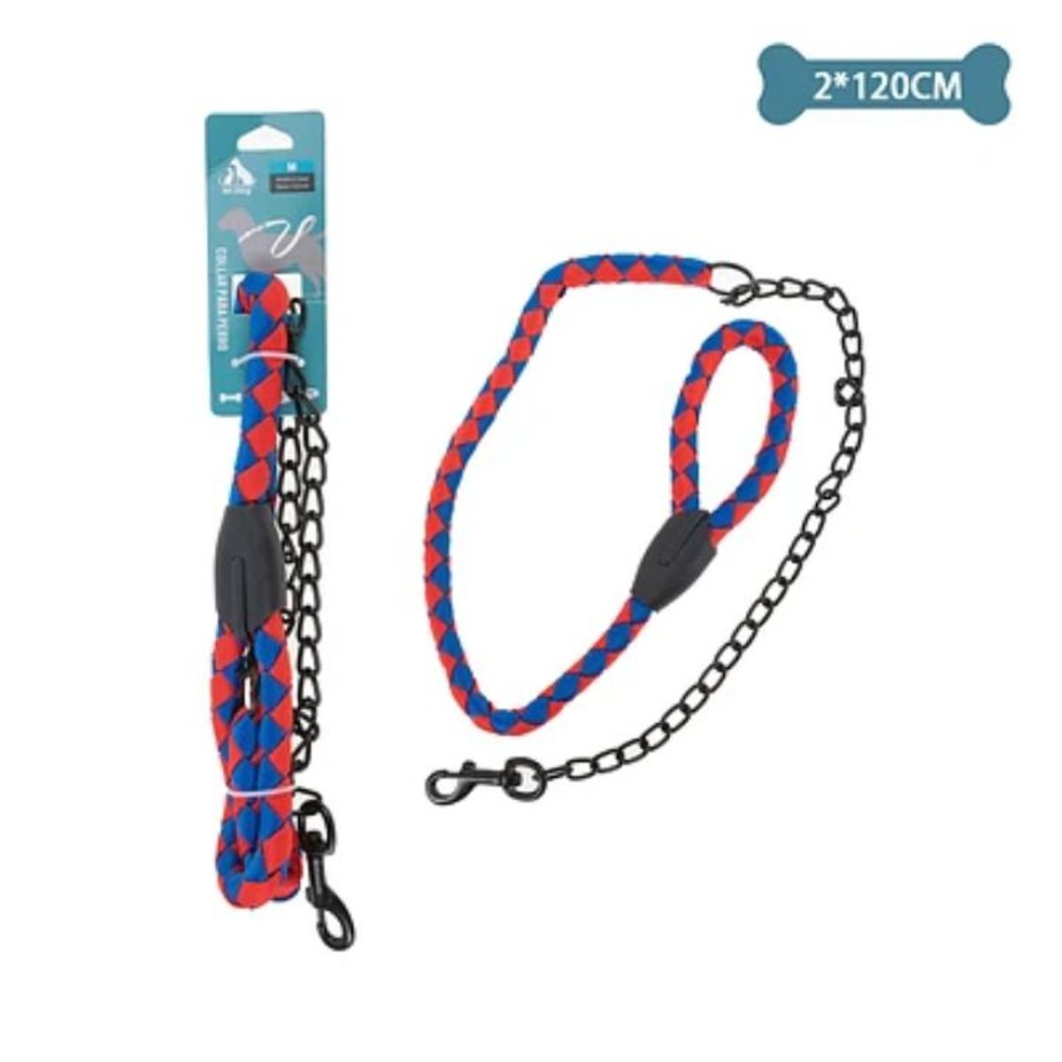 GENERICO - Correa redondo con cadena para mascota 1.2m
