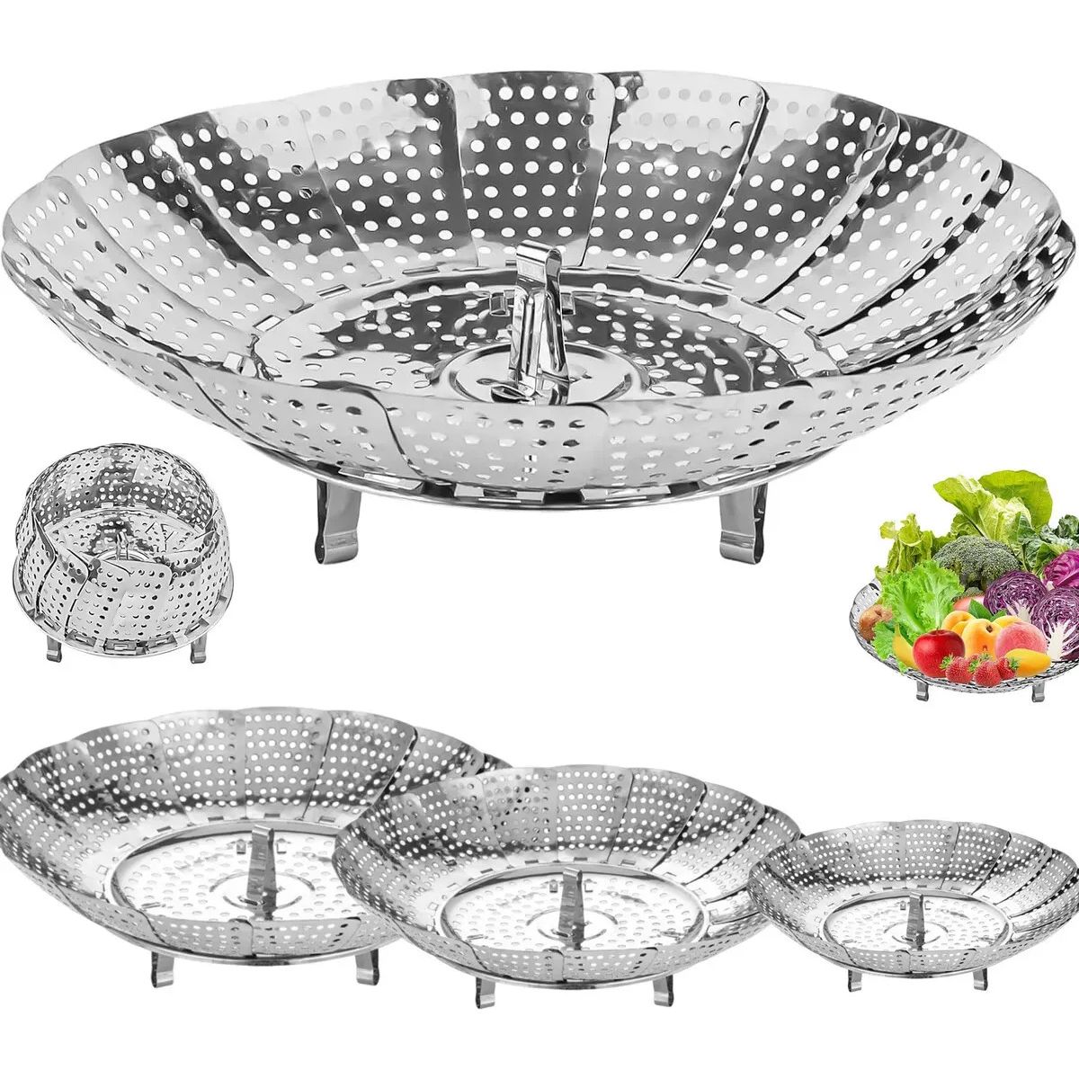 EINICIO - 3pcs Vaporera Plegable Cocina Cesta Humeante Olla De Vapor S+M+L