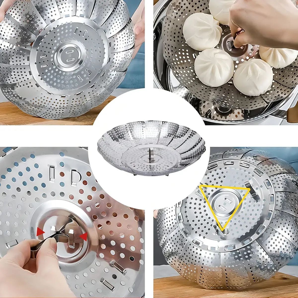 EINICIO - 3pcs Vaporera Plegable Cocina Cesta Humeante Olla De Vapor S+M+L