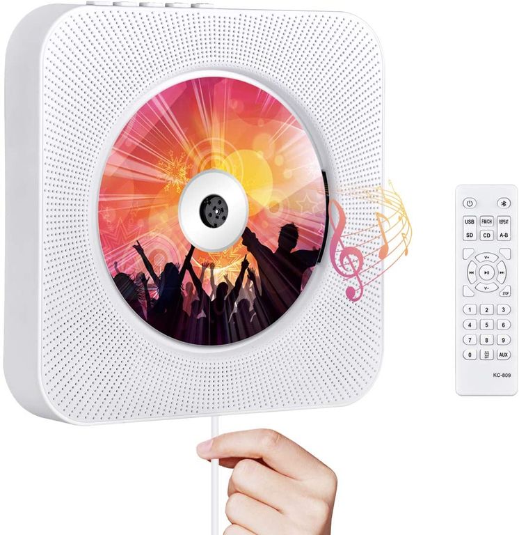 PUREPOWER Reproductor de CD portátil con Bluetooth para montar en la pared