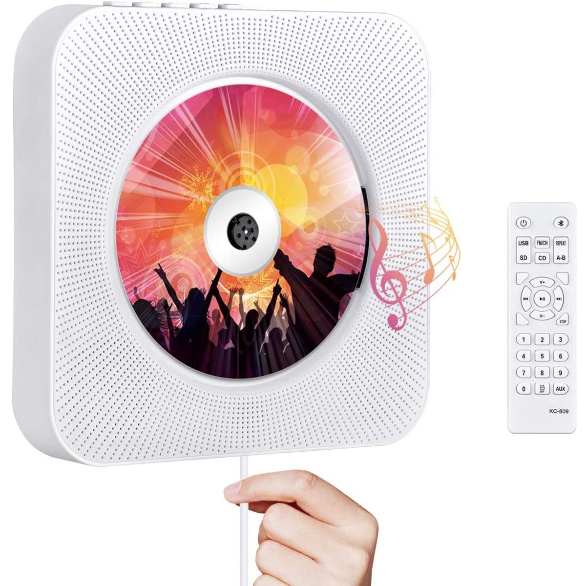 PUREPOWER - Reproductor de CD portátil con Bluetooth para montar en la pared