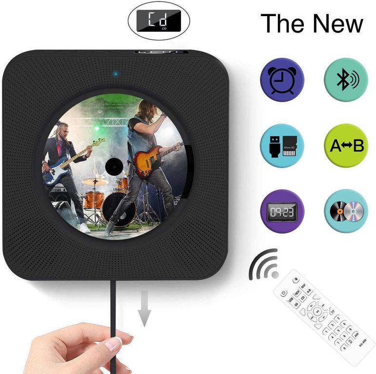 PUREPOWER Reproductor de CD portátil con Bluetooth para montar en la pared